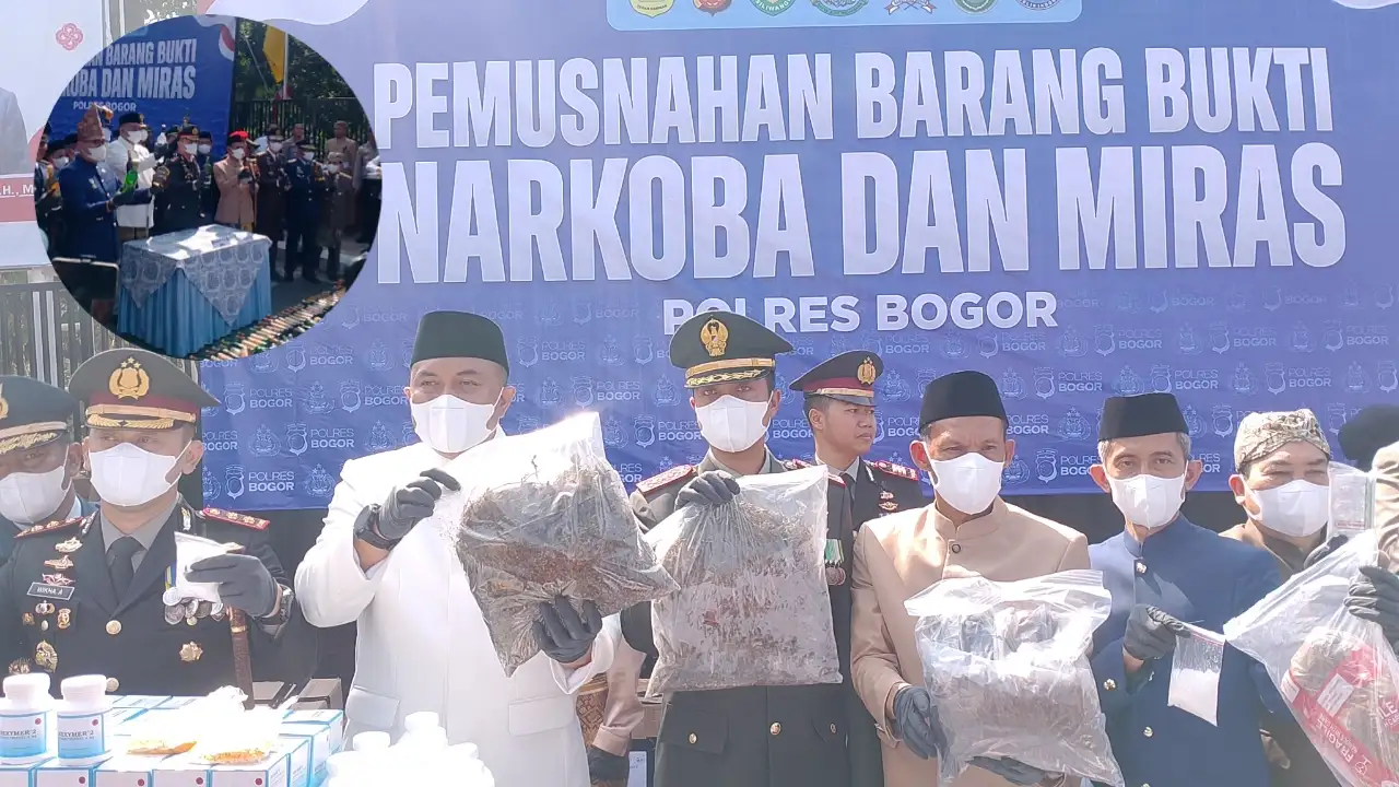 Momen HUT ke-81 RI, Polres Bogor Musnahkan Jutaan Butir Obat Keras, Narkoba, dan Belasan Ribu Botol Miras